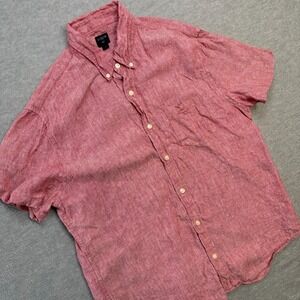 J Crew‎ Shirt Mens Large Red Heather Linen Button Down Lightweight Beachy Casual